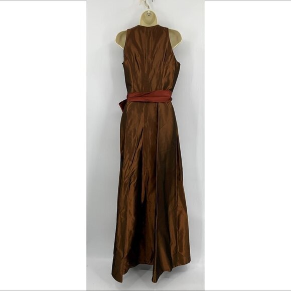 Lazaro Vintage maxi wrap gown taffeta shimmery copper dress formal sleeveless 12 - Picture 2 of 4